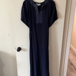 St. John Navy Maxi Dress with Embellished Neckline